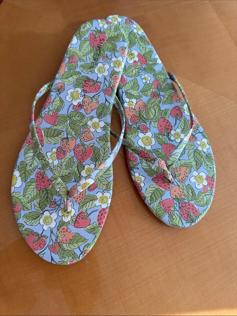 Sincerely Jules Strawberry Floral Flip Flop Sandals - Green Pink 9.5